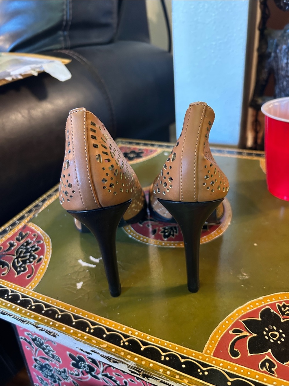 BCBGeneration Black and Tan Laser-Cut Pointed-Toe Pumps - Picture 5 of 5